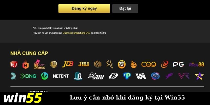 Một số lưu ý người chơi cần nhớ khi đăng ký WIN55